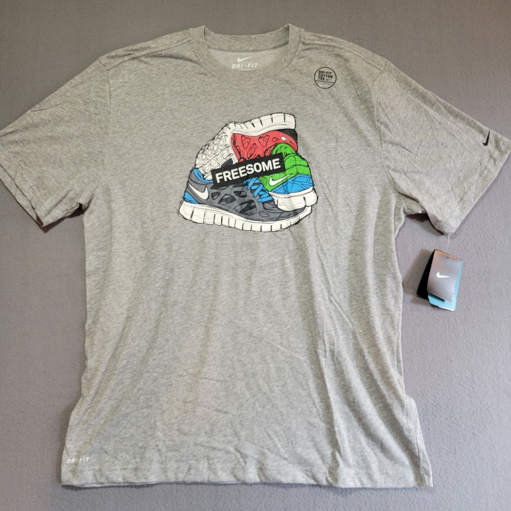 Nike Dri-FIT Cotton Freesome Sneaker Graphic Tee Gray Mens XXL NEW